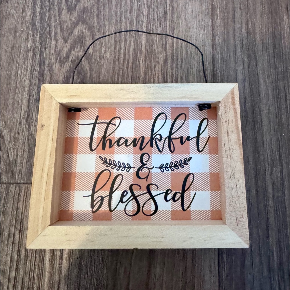 Fall Small Thankful & Blessed Plaid Wall Sign